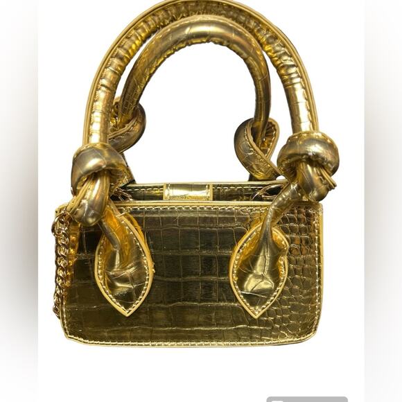 Gold Knot Handle Mini Grab Bag Purse - Picture 3 of 3